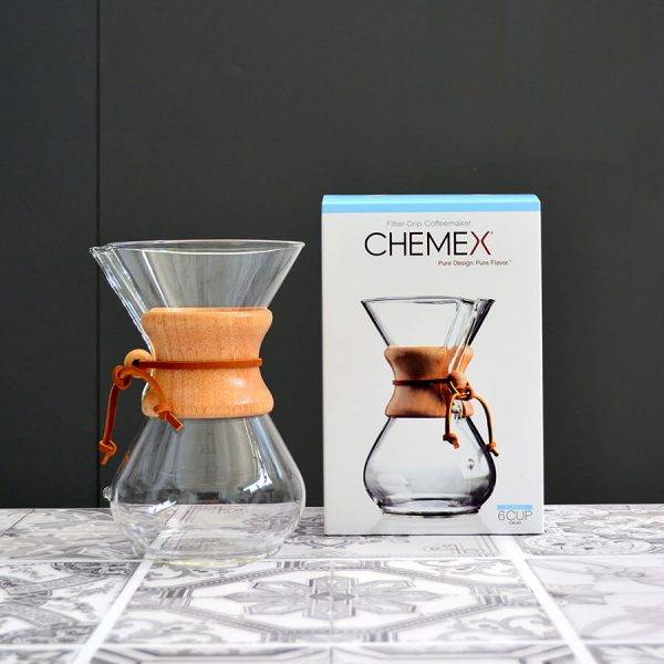 Chemex coffee maker with its packaging