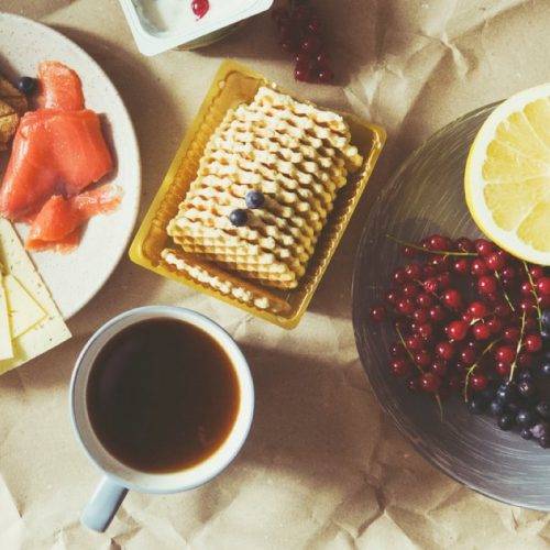 Breakfast with fruits and coffee